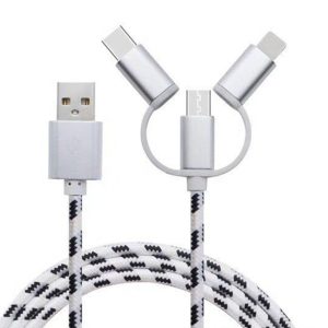 USB polnilni kabel 3v1 - Apple Lighting (8-pin), USB micro (tip B), USB-C