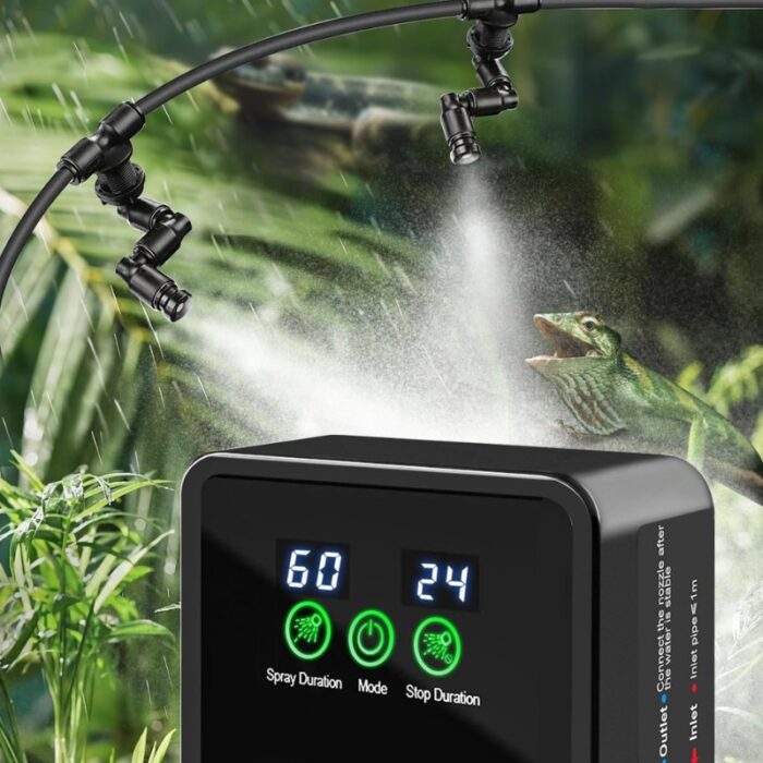 Delovanje meglilnega sistema za terarije z enakomerno vodno meglico