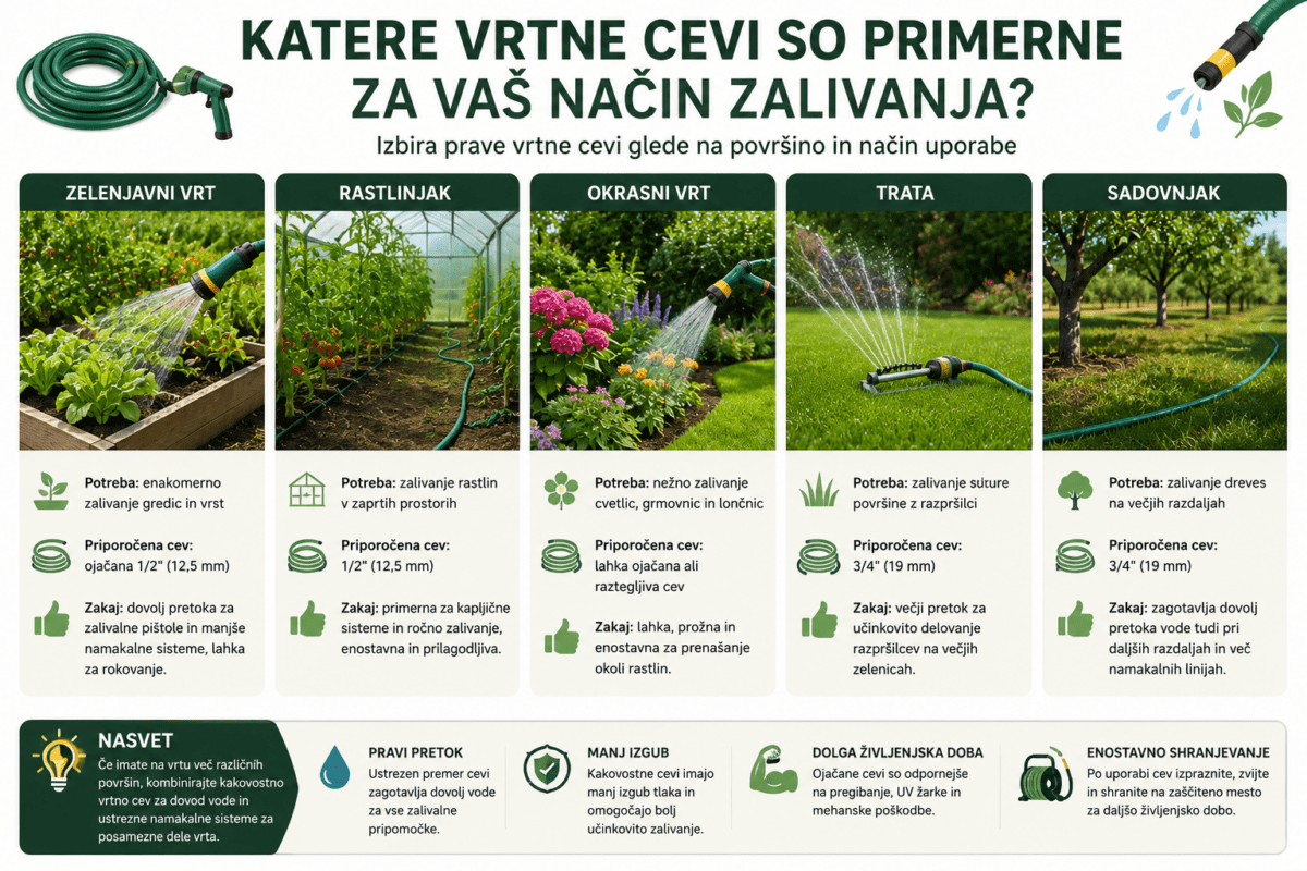 vrtna cev glede na način zalivanja